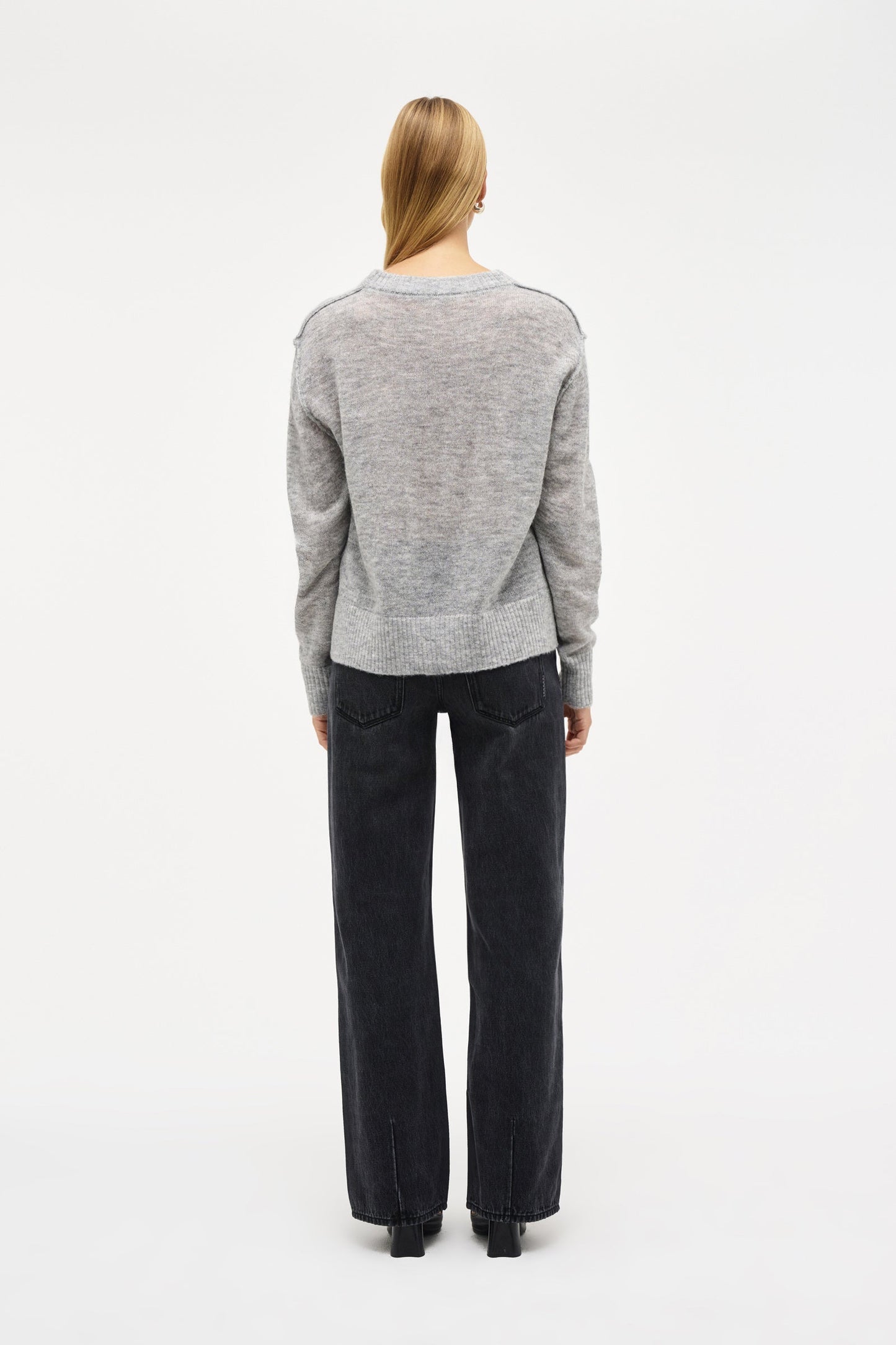 Fine Mohair Wool Blend Crew - Grey Marle