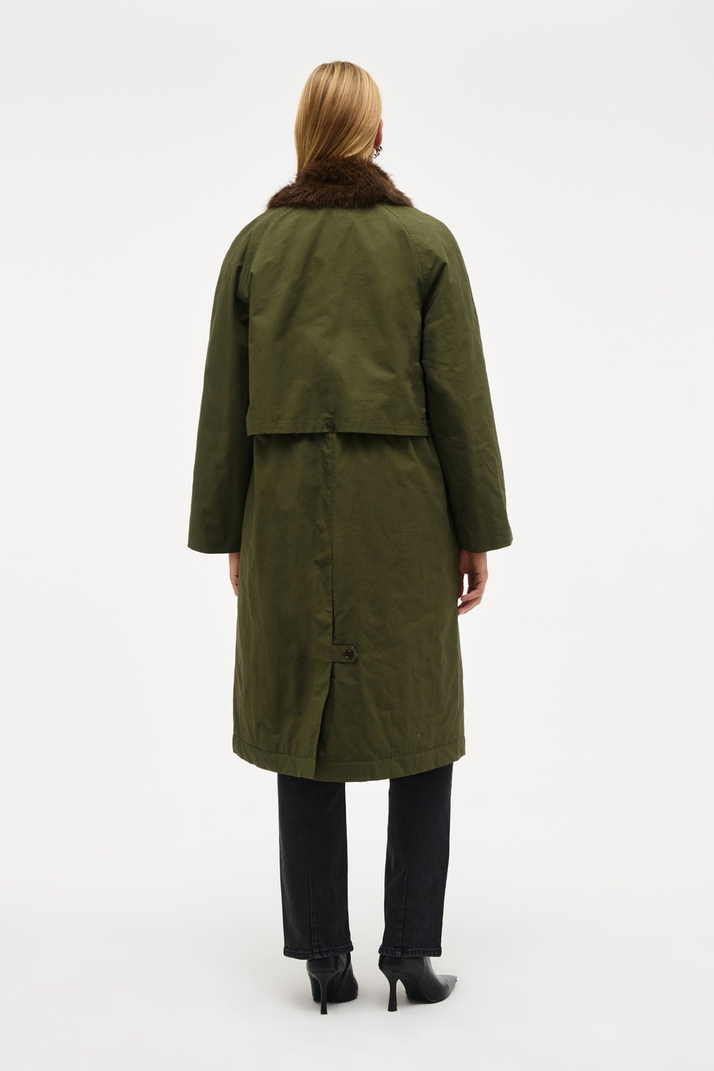 Faux Fur Collar Parka - Military