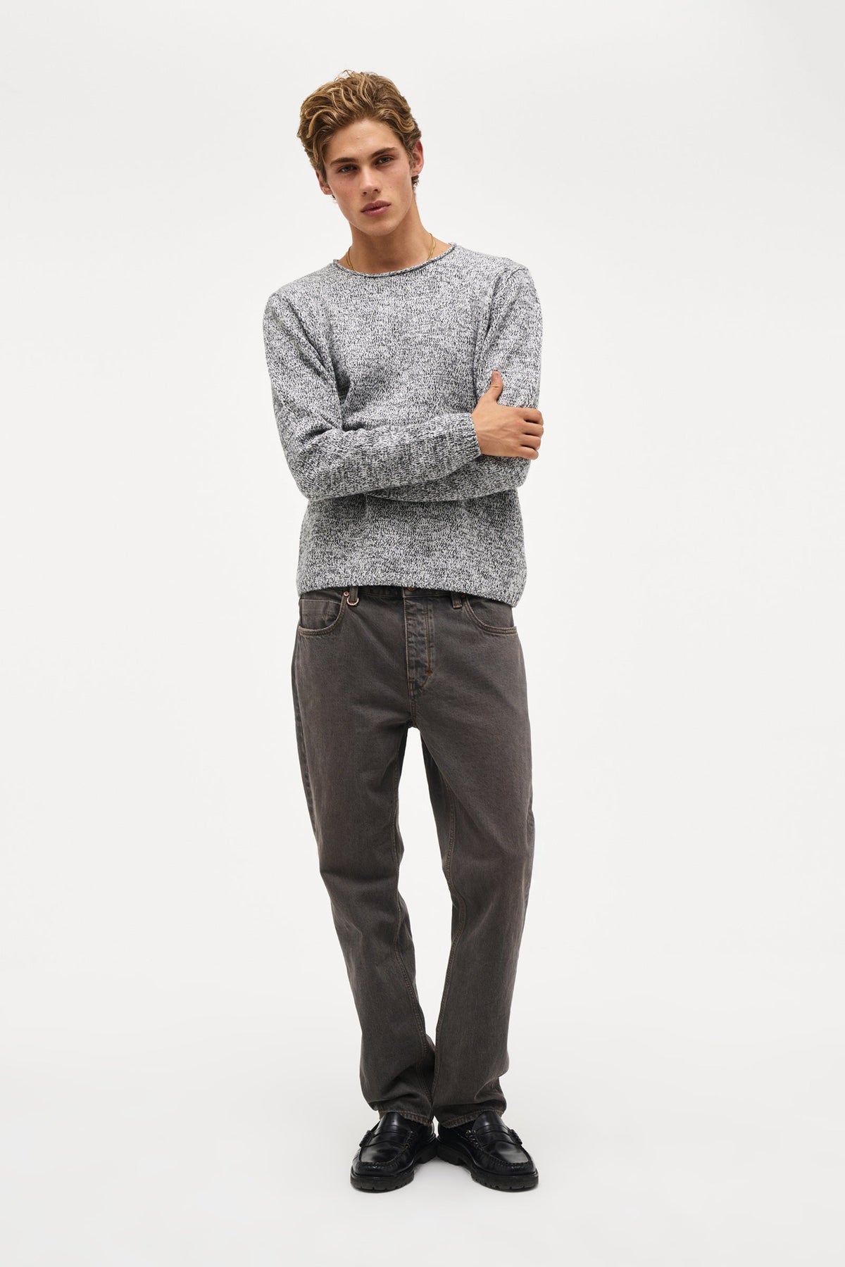 Chain Knit Crew - Ash Grey