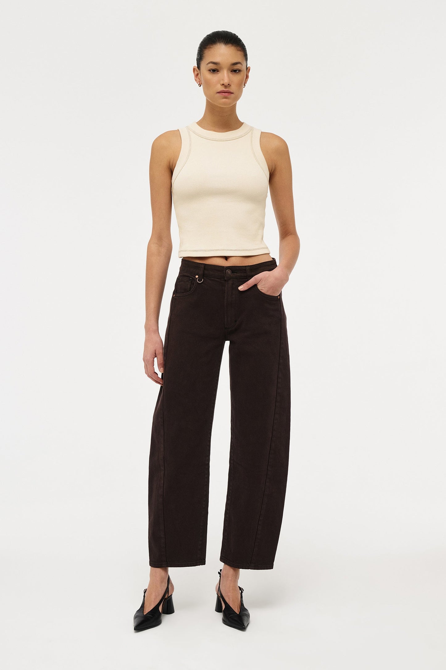 Jonesy Recut Rib Singlet - Cream