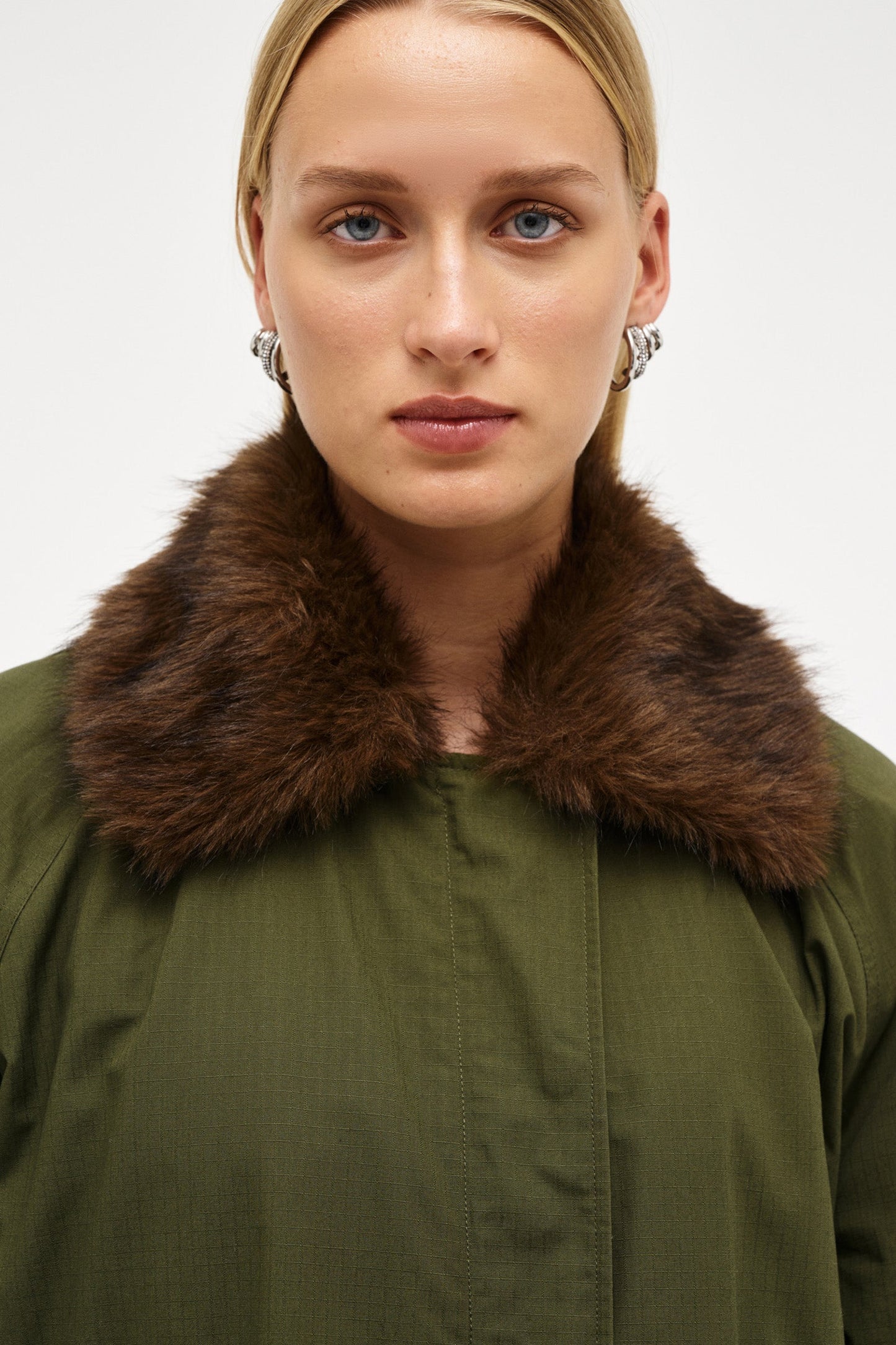 Faux Fur Collar Parka - Military