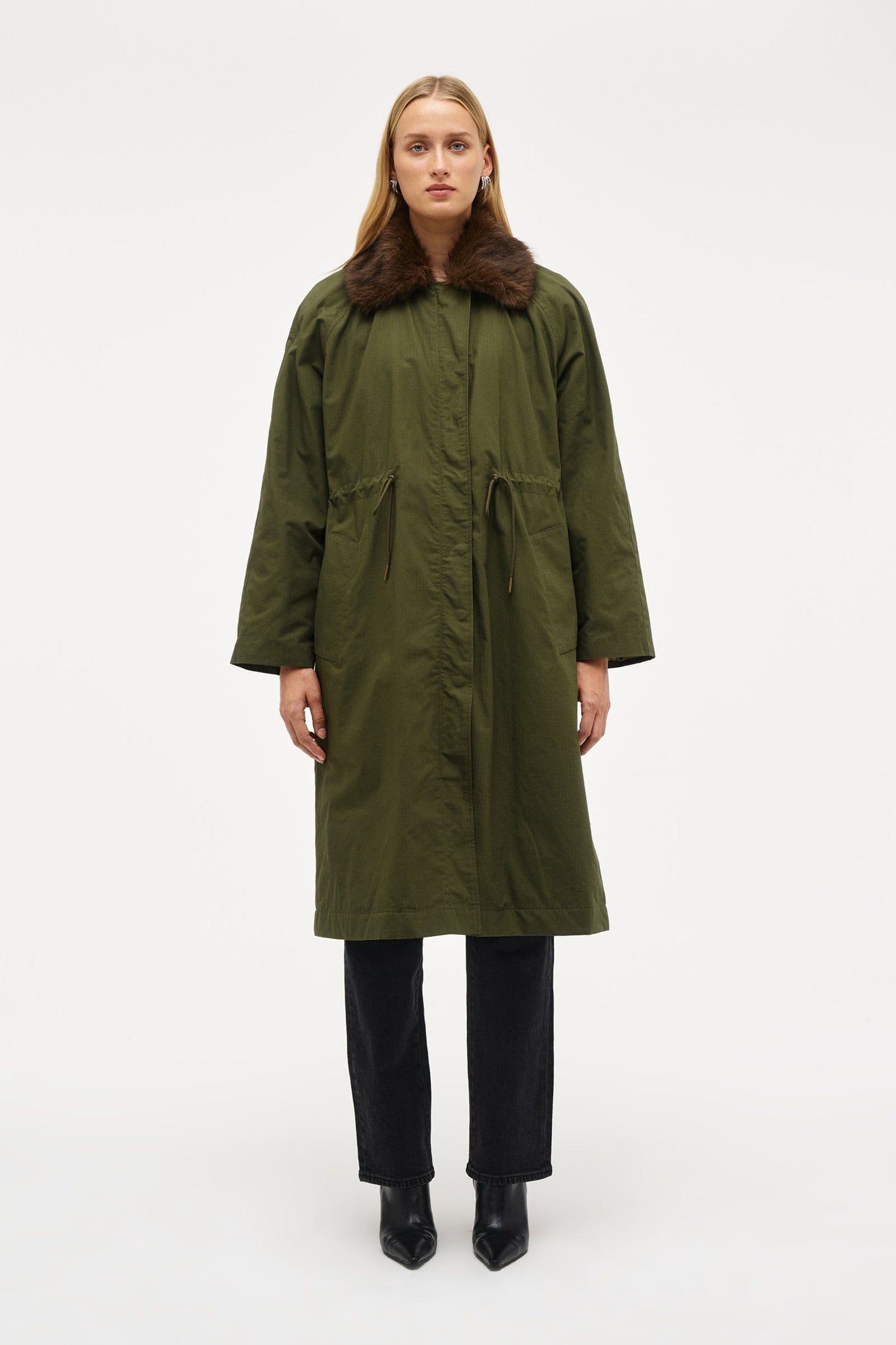 Faux Fur Collar Parka - Military