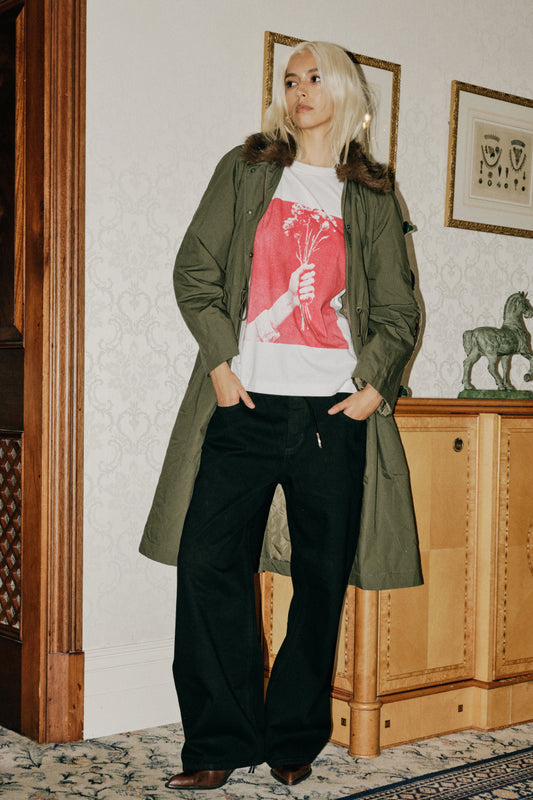 Faux Fur Collar Parka - Military