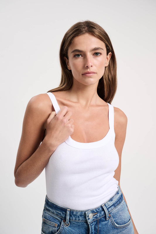 Frenchie Rib Singlet - White Neuw straight white womens-blouse 