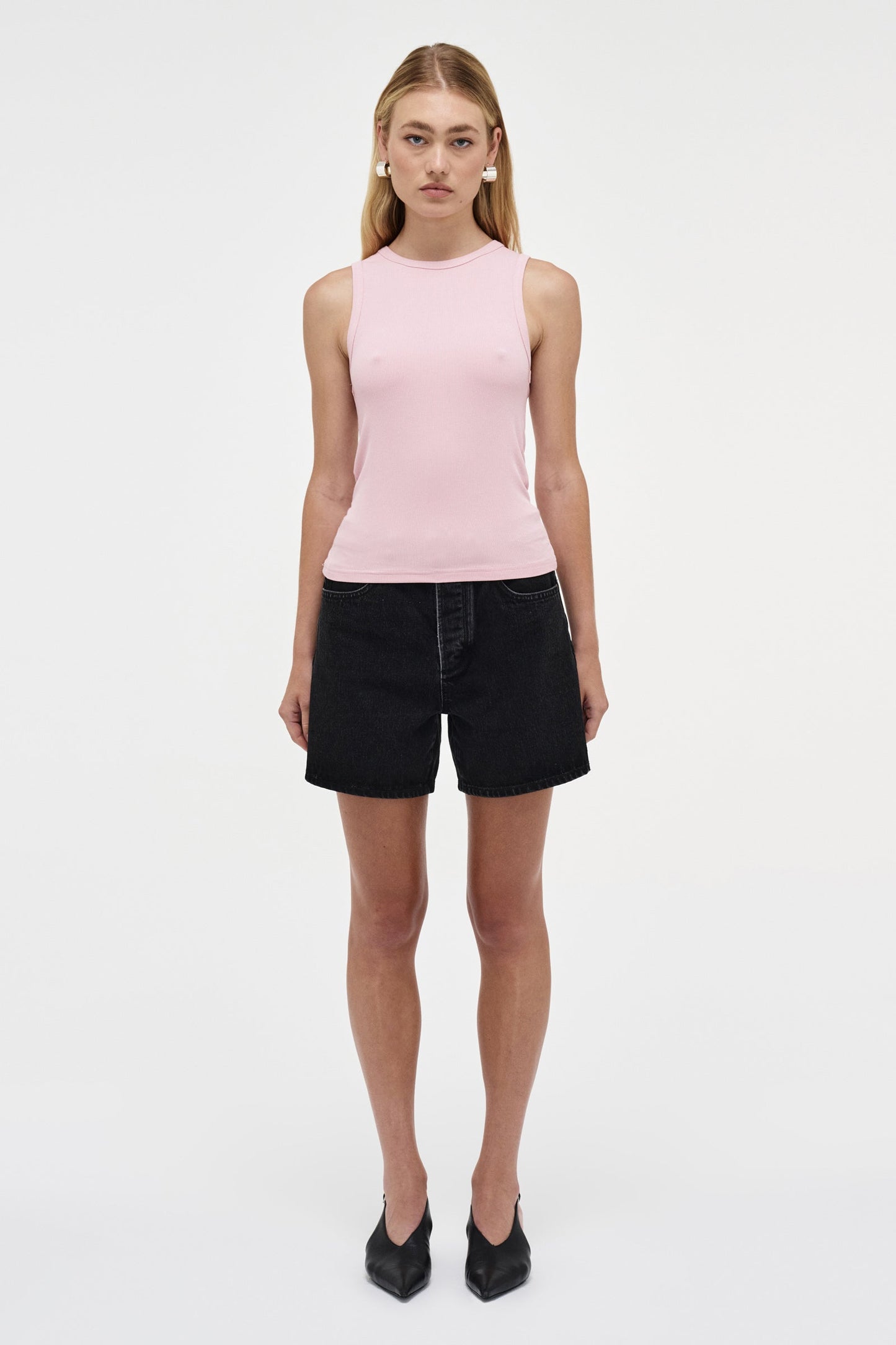 AM Ribbed Singlet - Pink Salt