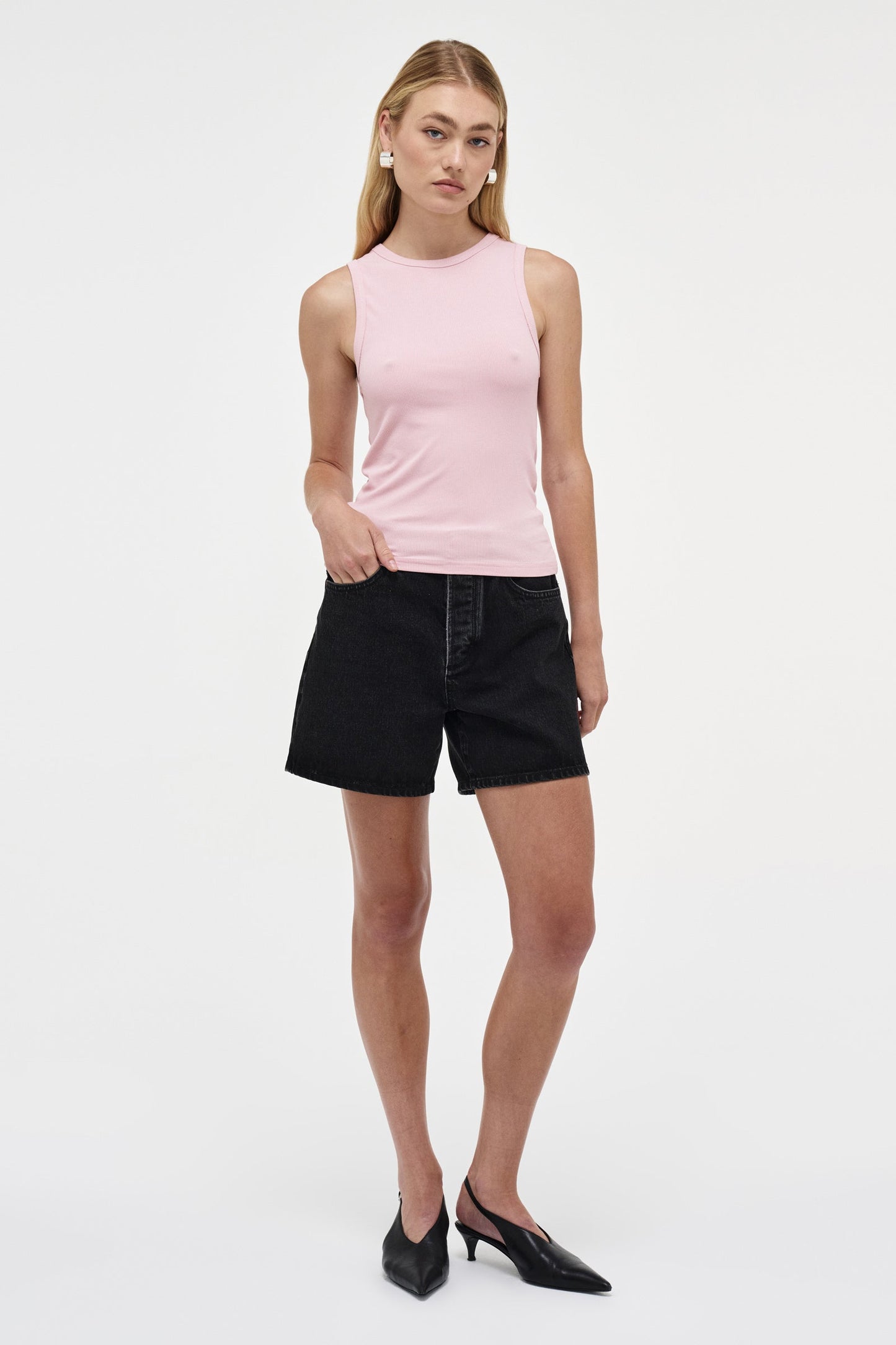 AM Ribbed Singlet - Pink Salt