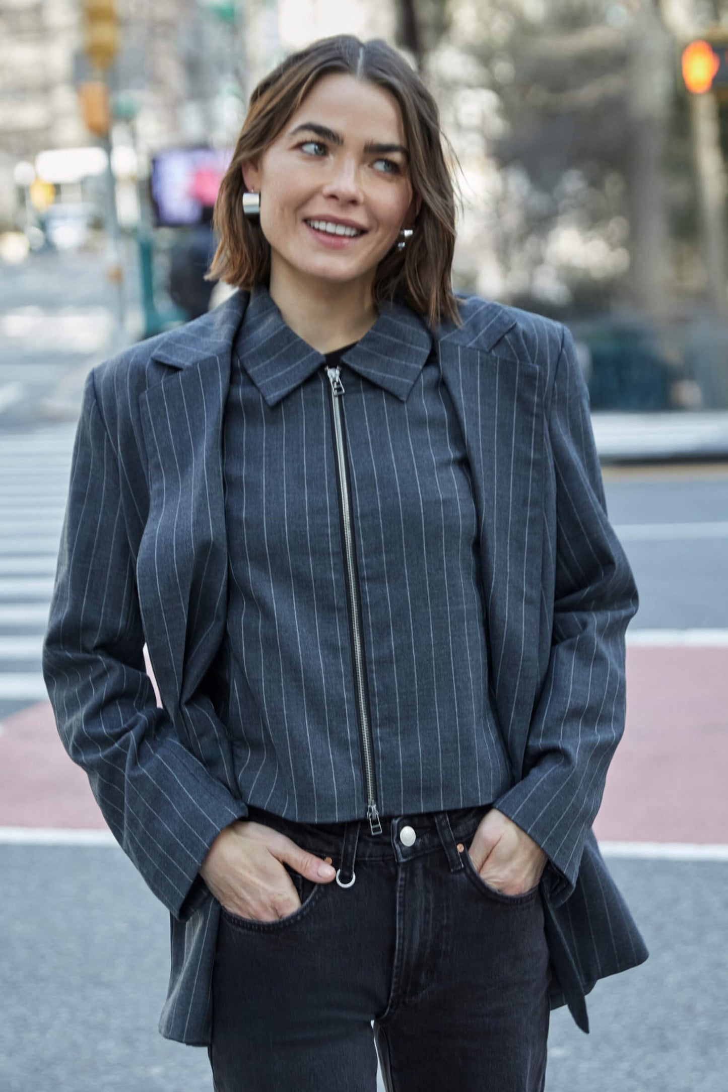 Tribeca Blazer Pinstripe - Charcoal
